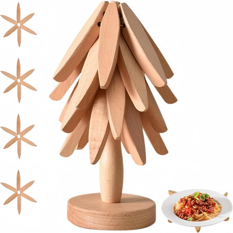 🔥Natural Tree-Shaped Insulating Mat Set - Heat-resistant and foldable design - Durable high-quality solid wood - Suitable for hot dishes, pots, bowls, teapots - Kitchen tableware coasters