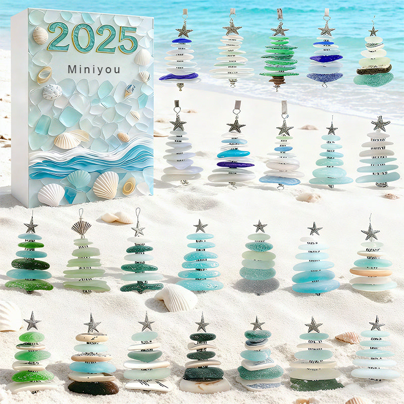 Christmas Tree Advent Calendar 2025, 24 Days Countdown Calendar with Mini Christmas Tree Ornaments, 2D Acrylic Coastal Holiday Décor for Ocean Lovers