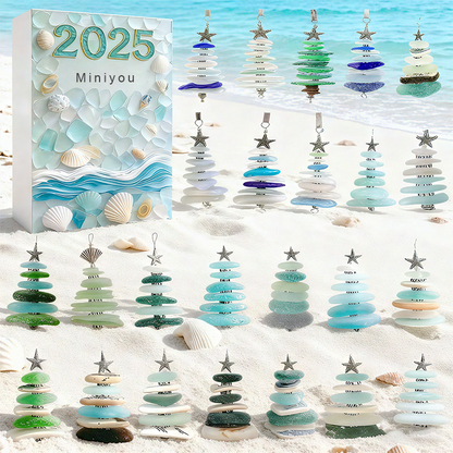 Christmas Tree Advent Calendar 2025, 24 Days Countdown Calendar with Mini Christmas Tree Ornaments, 2D Acrylic Coastal Holiday Décor for Ocean Lovers