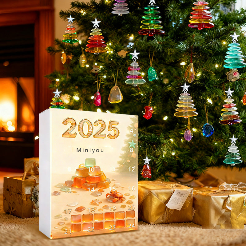 Christmas Tree Advent Calendar 2025, 24 Days Countdown Calendar with Mini Christmas Tree Ornaments, 2D Acrylic Coastal Holiday Décor for Ocean Lovers