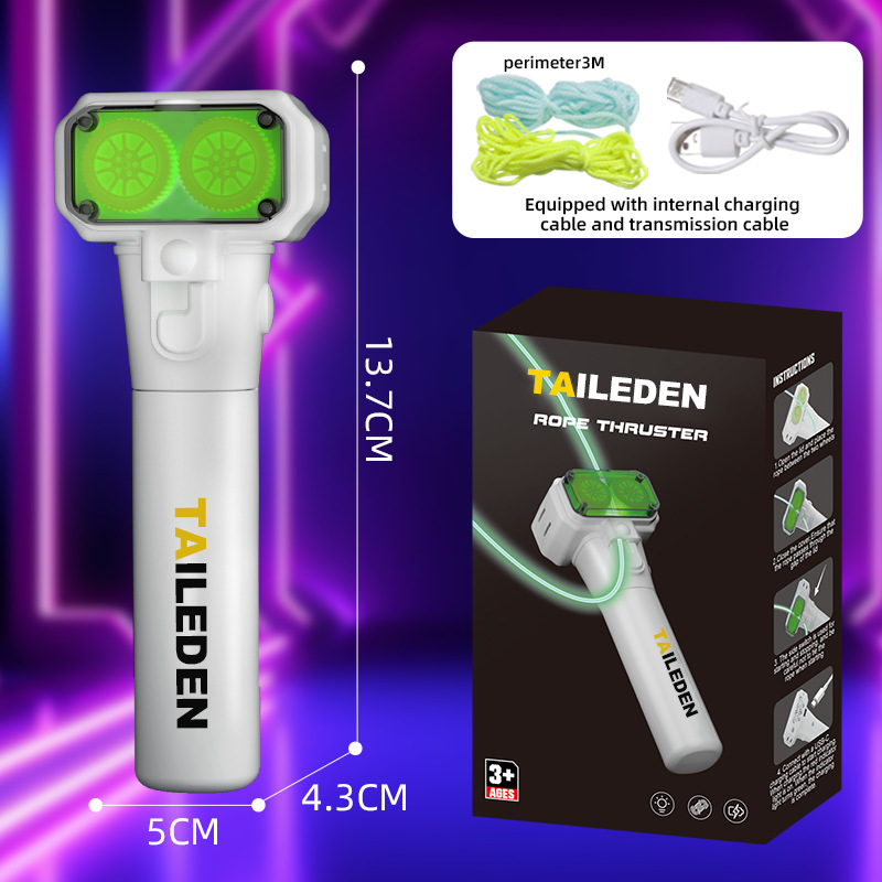TAILEDEN—This patented glow-in-the-dark toy allows you to manipulate a loop to create endless shapes and fancy moves, with built-in LED lights for cool glow-in-the-dark fun.