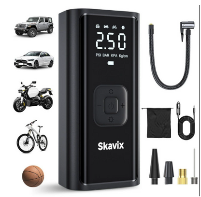 ✨ Airmoto Tire Inflator Portable Air Compressor - Air Pump For Car Tires with Digital Pressure Gauge, LED Light and Auto Shut-Off Function - Cordless Pump for Car, Motorcycle, Bicycle, Ball