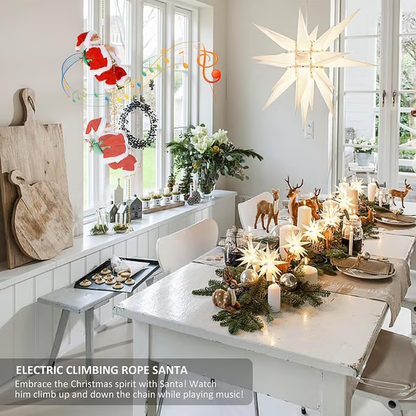 🎅🏻This electric climbing Santa Claus automatically rises as a Christmas decoration, featuring music and a silent mode. Suitable for Christmas trees, fireplaces, and family gatherings, it's the perfect gift for children and families.