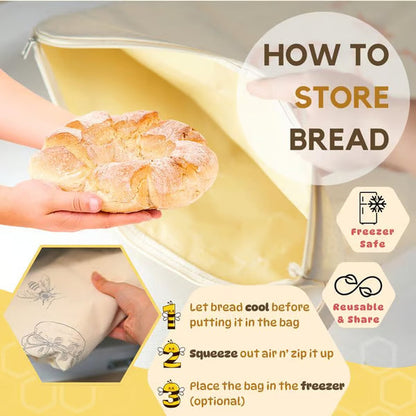 🍞Wide Zipper Access Cotton & Beeswax Bread Bags for Sourdough✨