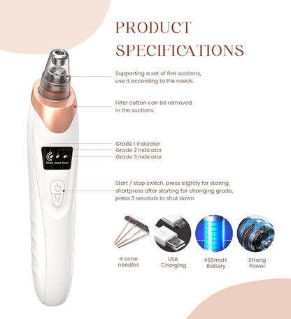 🔥2025 Blackhead Remover Pore Vacuum,Facial Pore Cleaner-5 Suction Power,5 Probes,USB Rechargeable Blackhead Vacuum Kit Electric🔥🔥