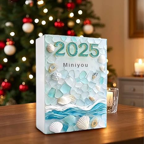 Christmas Tree Advent Calendar 2025, 24 Days Countdown Calendar with Mini Christmas Tree Ornaments, 2D Acrylic Coastal Holiday Décor for Ocean Lovers
