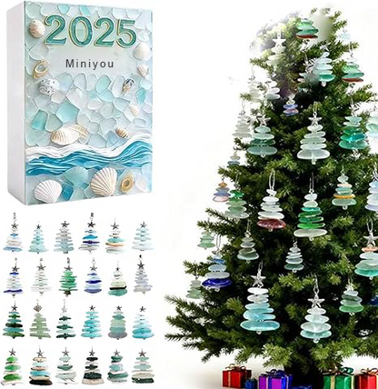 Christmas Tree Advent Calendar 2025, 24 Days Countdown Calendar with Mini Christmas Tree Ornaments, 2D Acrylic Coastal Holiday Décor for Ocean Lovers