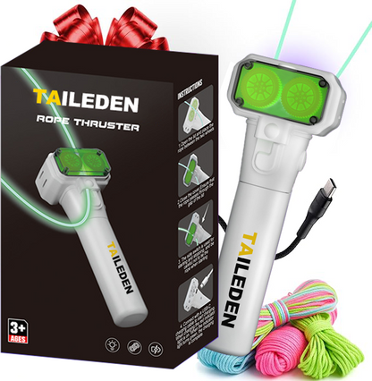 TAILEDEN—This patented glow-in-the-dark toy allows you to manipulate a loop to create endless shapes and fancy moves, with built-in LED lights for cool glow-in-the-dark fun.