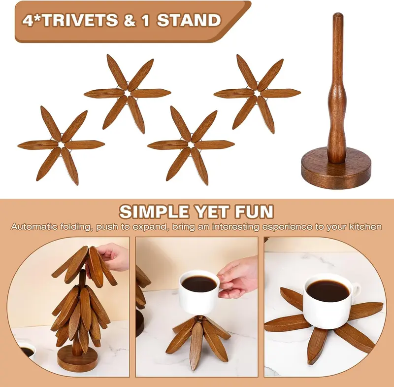 🔥Natural Tree-Shaped Insulating Mat Set - Heat-resistant and foldable design - Durable high-quality solid wood - Suitable for hot dishes, pots, bowls, teapots - Kitchen tableware coasters