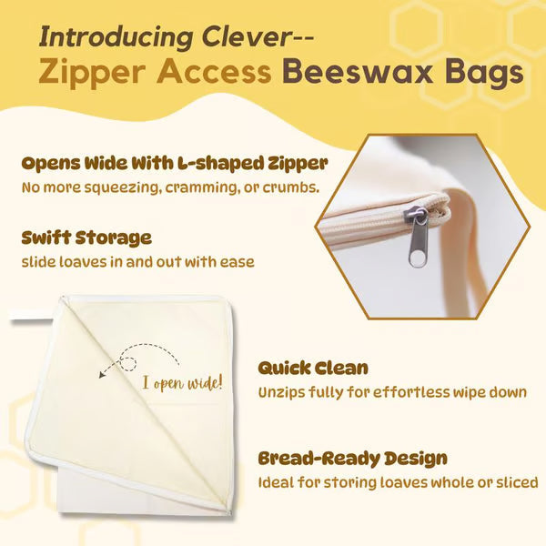 🍞Wide Zipper Access Cotton & Beeswax Bread Bags for Sourdough✨