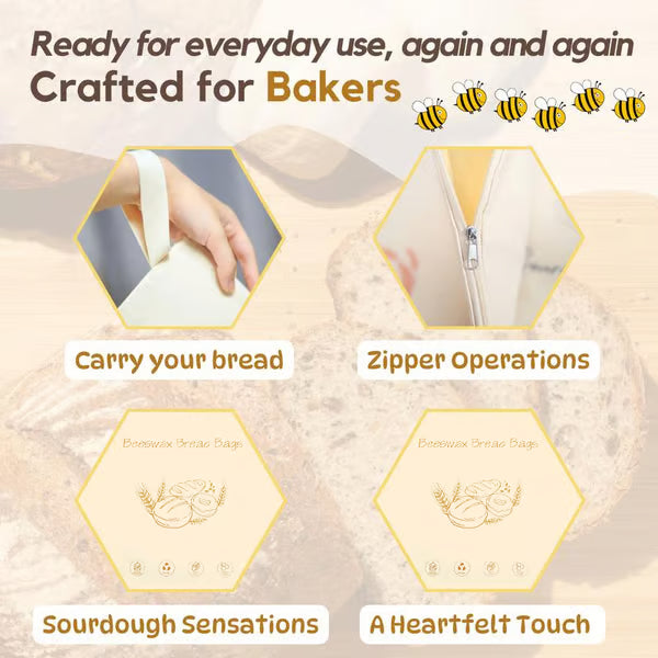 🍞Wide Zipper Access Cotton & Beeswax Bread Bags for Sourdough✨