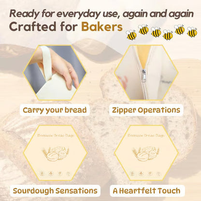 🍞Wide Zipper Access Cotton & Beeswax Bread Bags for Sourdough✨
