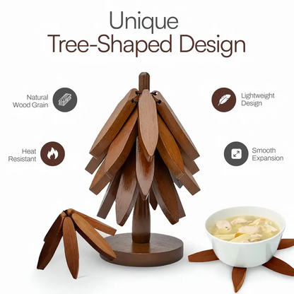 🔥Natural Tree-Shaped Insulating Mat Set - Heat-resistant and foldable design - Durable high-quality solid wood - Suitable for hot dishes, pots, bowls, teapots - Kitchen tableware coasters