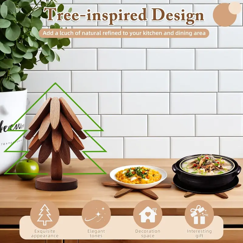🔥Natural Tree-Shaped Insulating Mat Set - Heat-resistant and foldable design - Durable high-quality solid wood - Suitable for hot dishes, pots, bowls, teapots - Kitchen tableware coasters