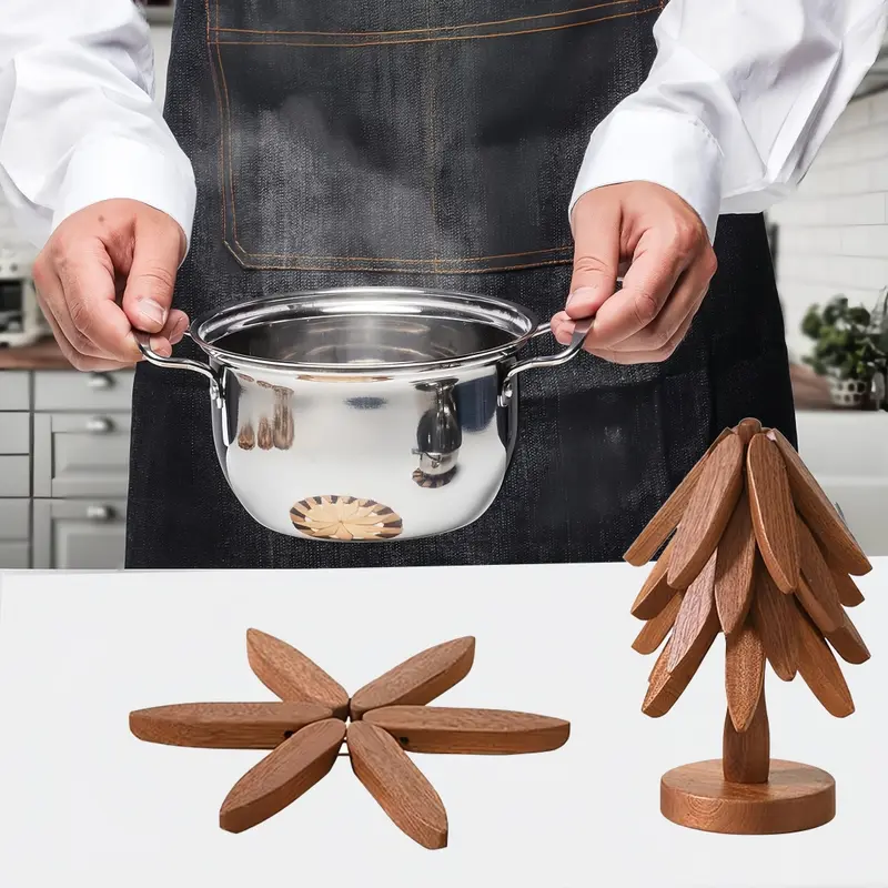 🔥Natural Tree-Shaped Insulating Mat Set - Heat-resistant and foldable design - Durable high-quality solid wood - Suitable for hot dishes, pots, bowls, teapots - Kitchen tableware coasters